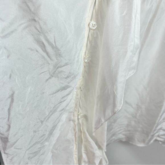 Cabi White 100% Silk Ruffle V Neck Placket Button Up Blouse Summer Feminine - Picture 5 of 11